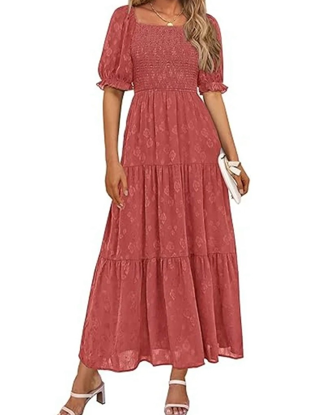 NWT Red Puff Sleeve Tiered Midi Dress Women's XL